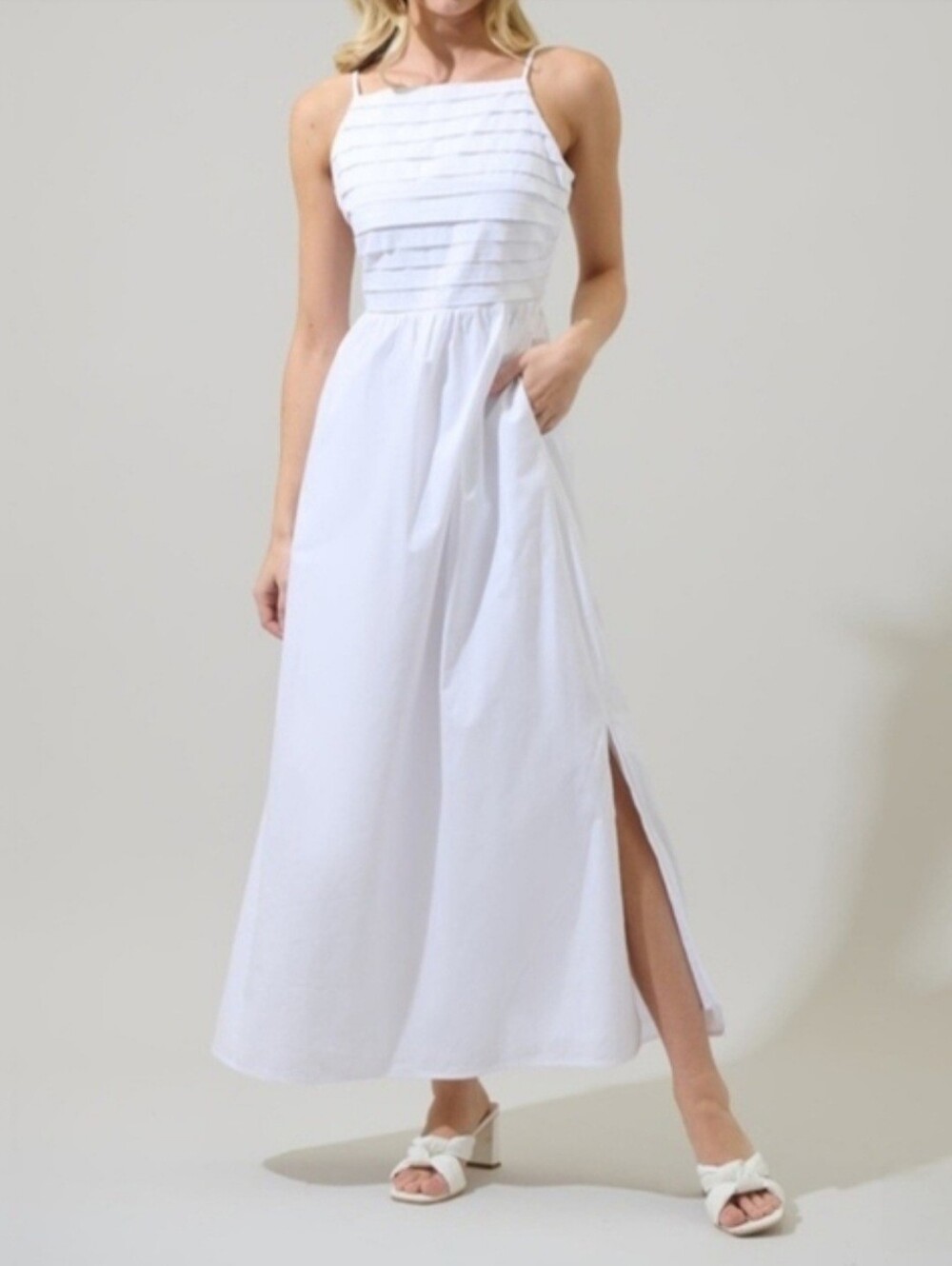 White Joyce Pleated Maxi Dress